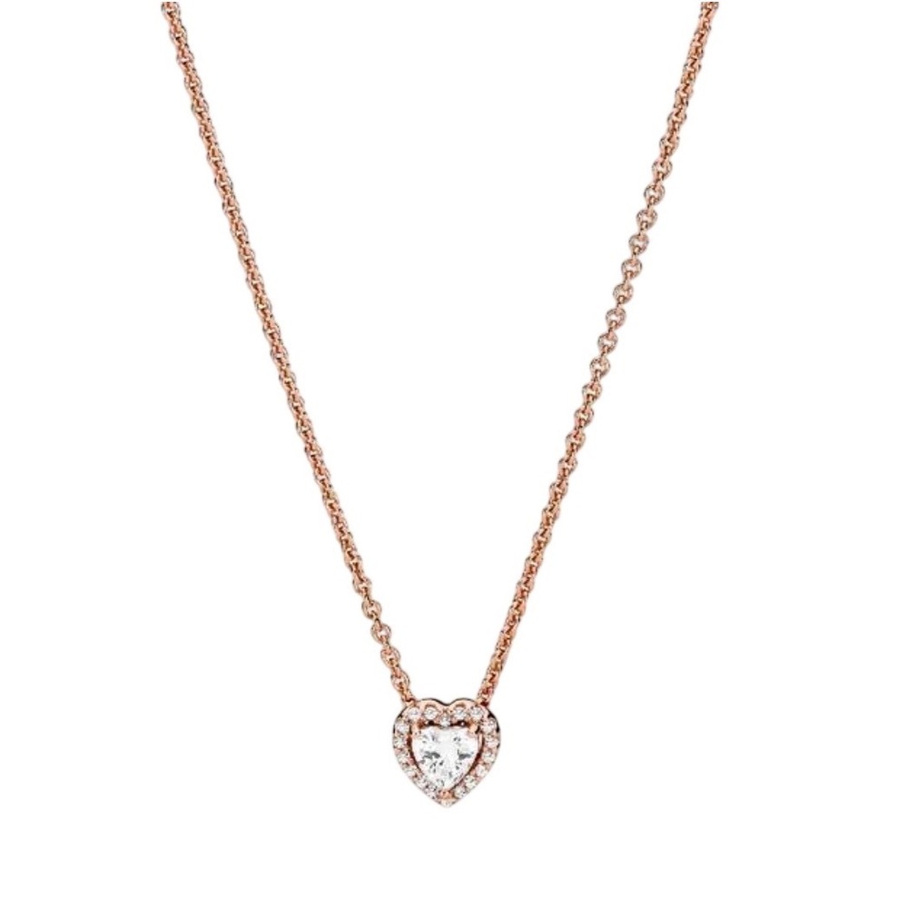 Pandora Sparkling Elevated Heart Pendant Necklace Rose Gold 388425C01 45cm